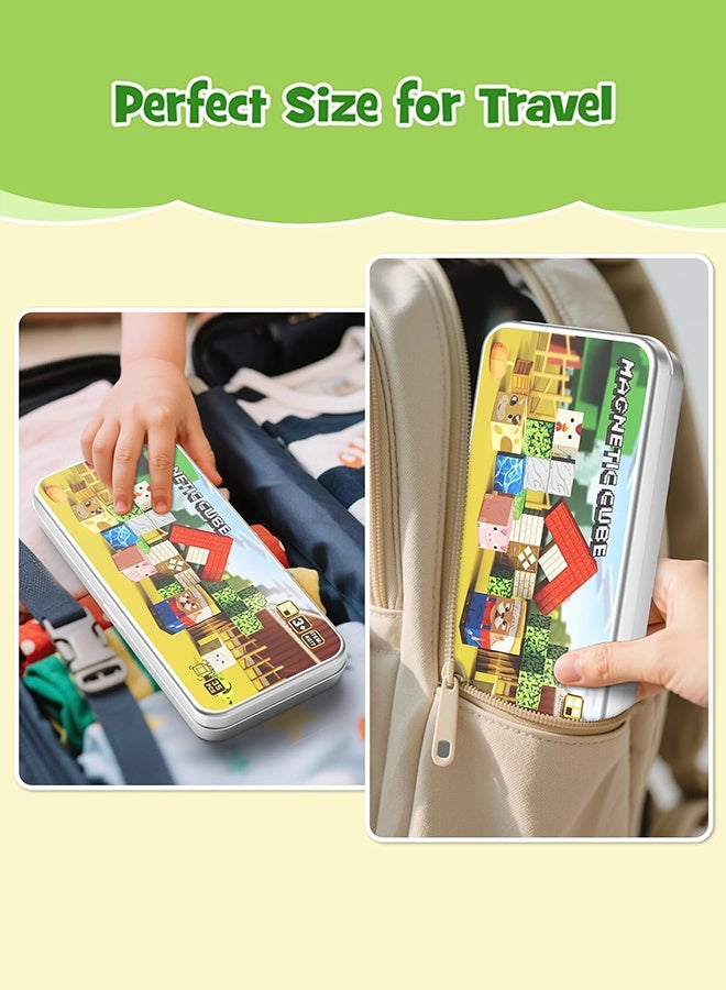 Organizer Mini Magnetic Blocks Farm Animals Travel Toys, 35PCS Portable Magnetic Building Cubes with Metal Storage Box for Kids Ages 4-8, Road Trip & Airplane Essentials - Image 2